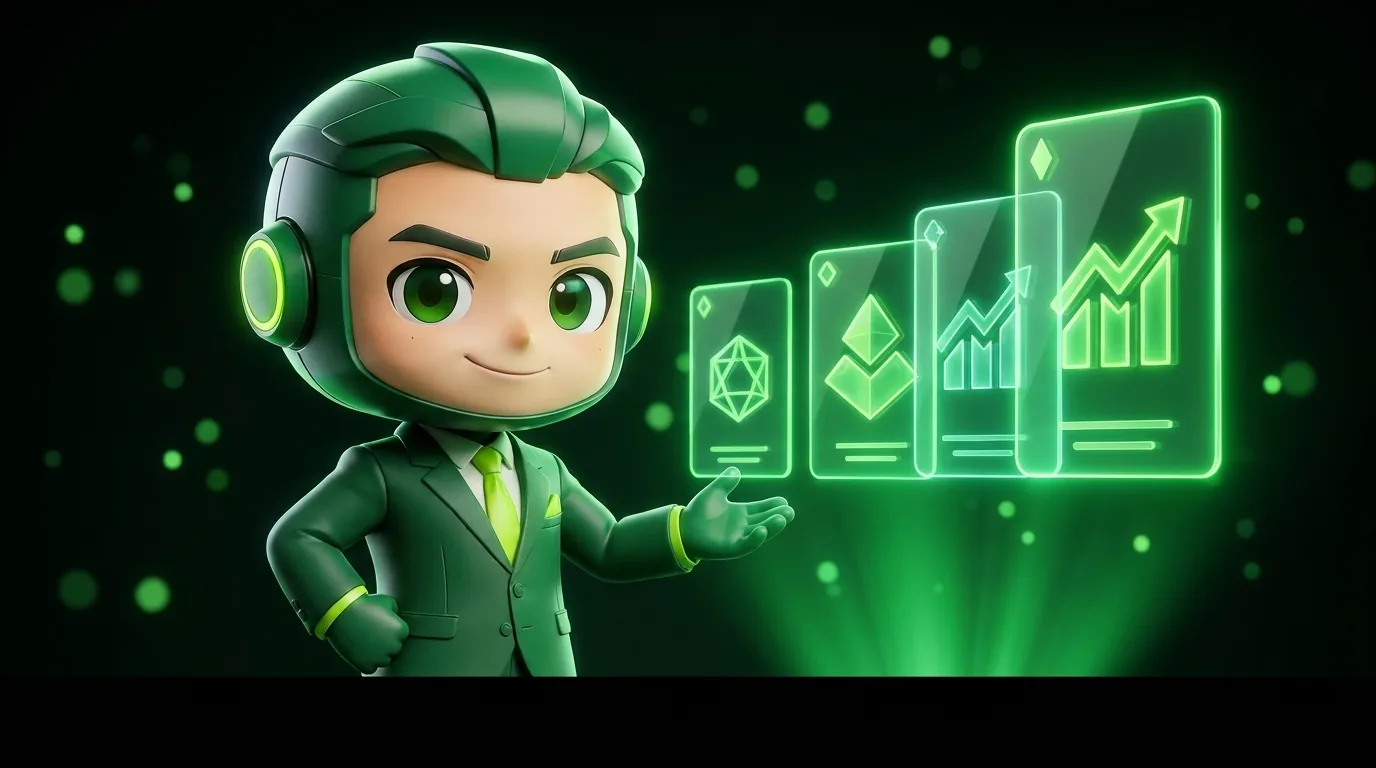 Fewpips mascot presenting a row of tiered account cards